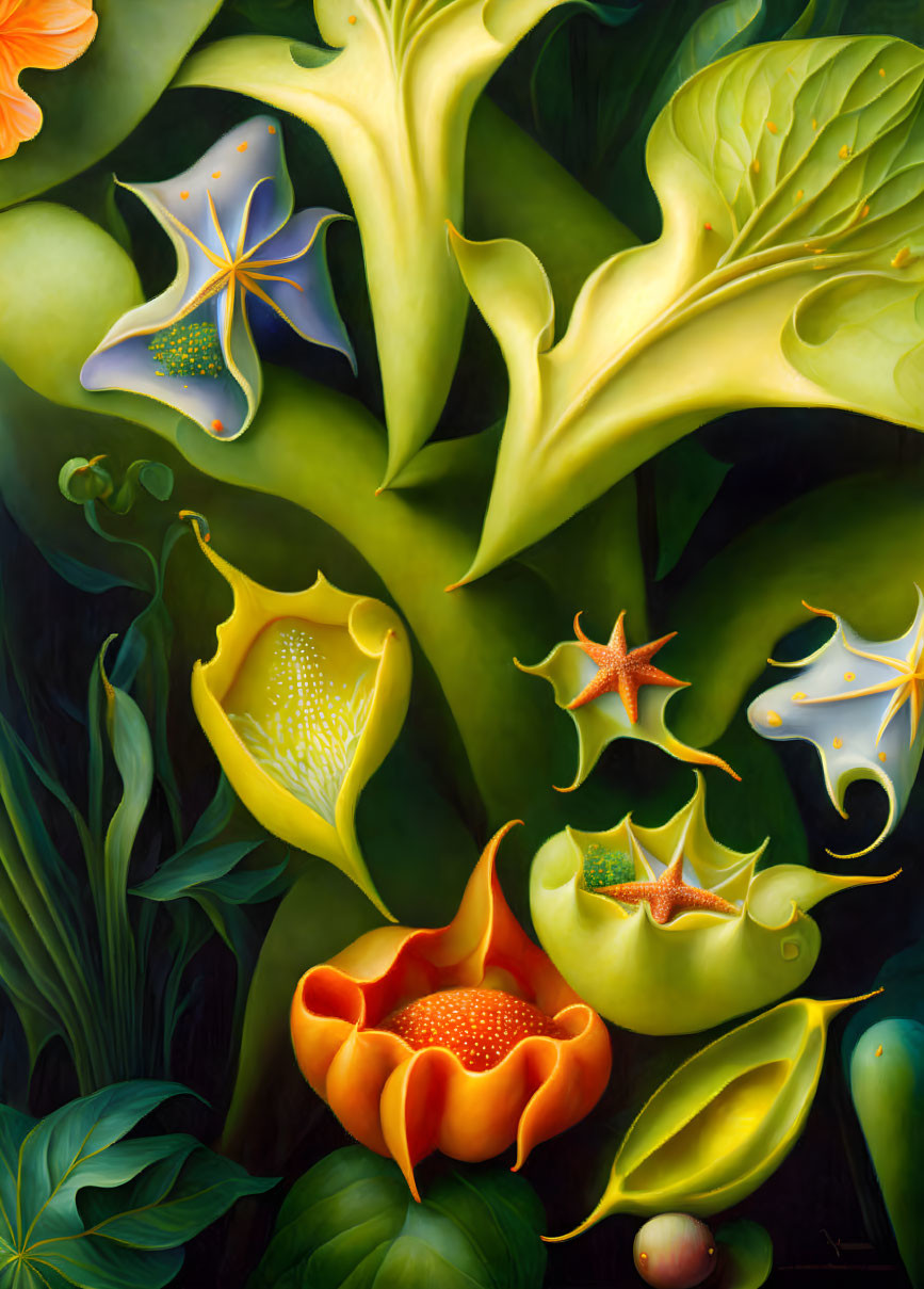 Colorful Exotic Plants Painting with Surreal Flair
