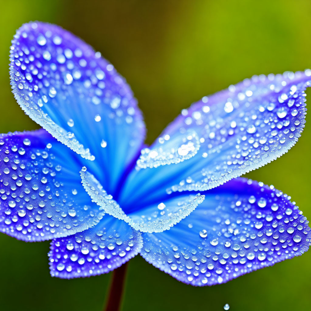 Vivid Blue Flower with Water Droplets on Delicate Petals
