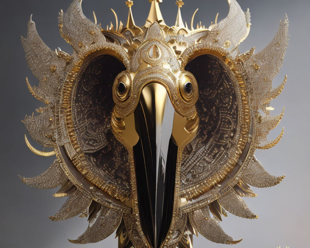 Golden Mask with Embellished Wings and Beak-Like Feature