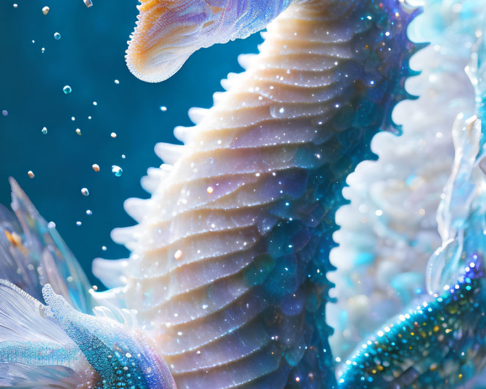 Colorful sea dragon with textured scales and fins in blue underwater scene