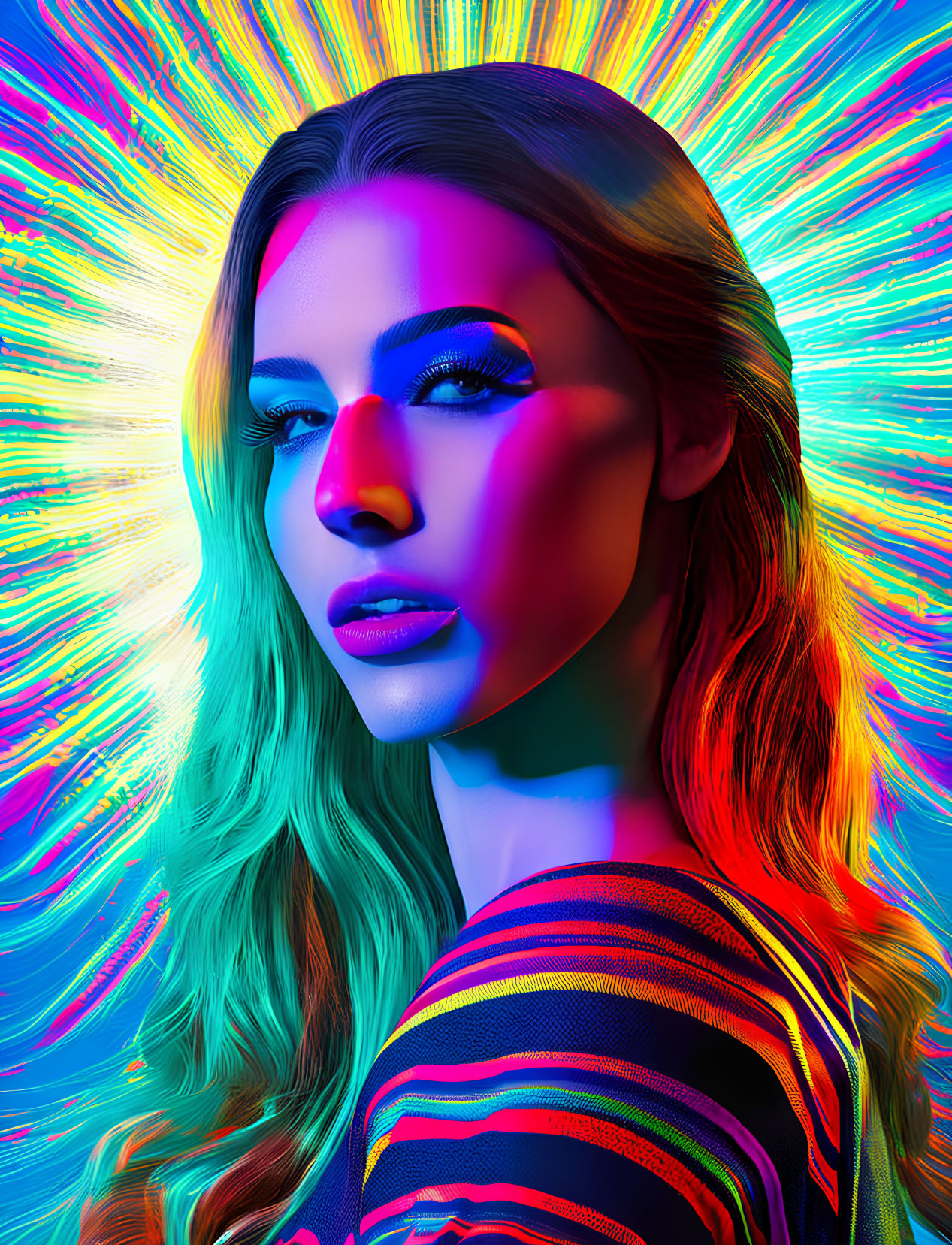 Colorful Rainbow Lighting Portrait with Neon Futuristic Vibe