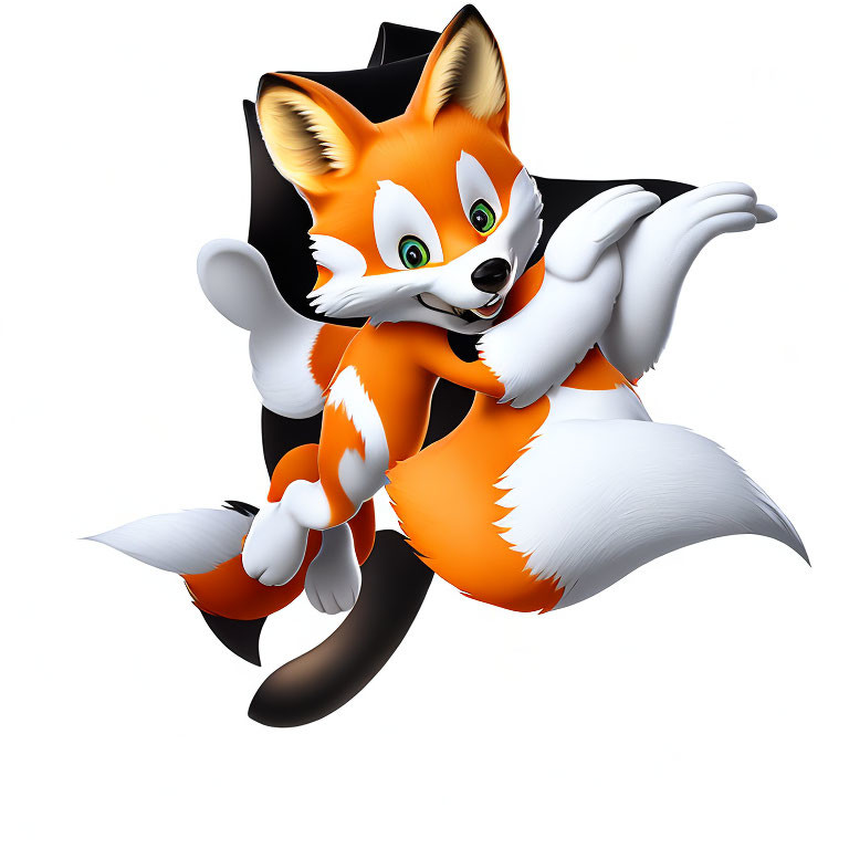 Orange and White Fox Character Leaping with Green Eyes