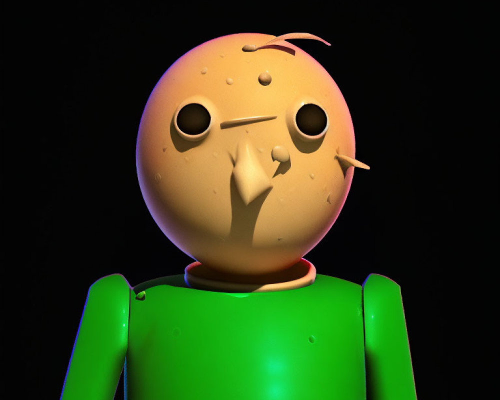 3D Render of Character with Round Orange Head on Green Body