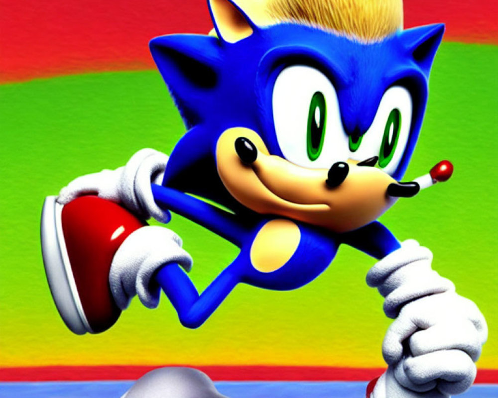 Blue Hedgehog with Red Shoes Running at High Speed