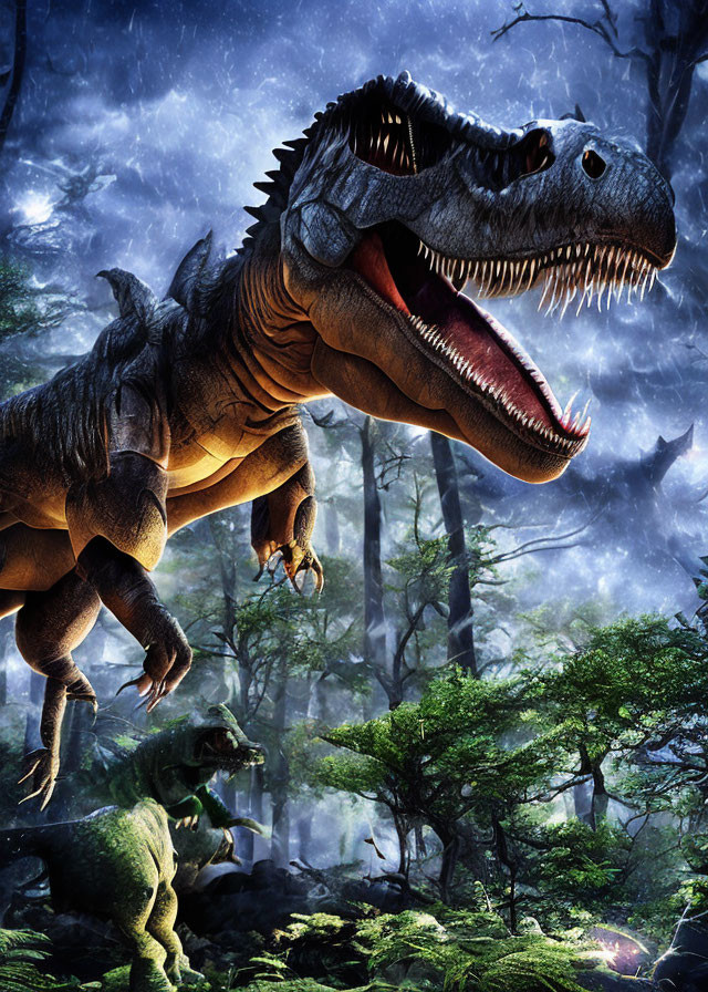 T Rex In A Primordial Forest, In A Storm