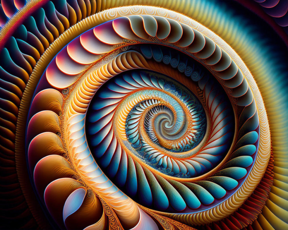 Intricate Warm-Toned Spiral Pattern in Orange, Blue, and Brown