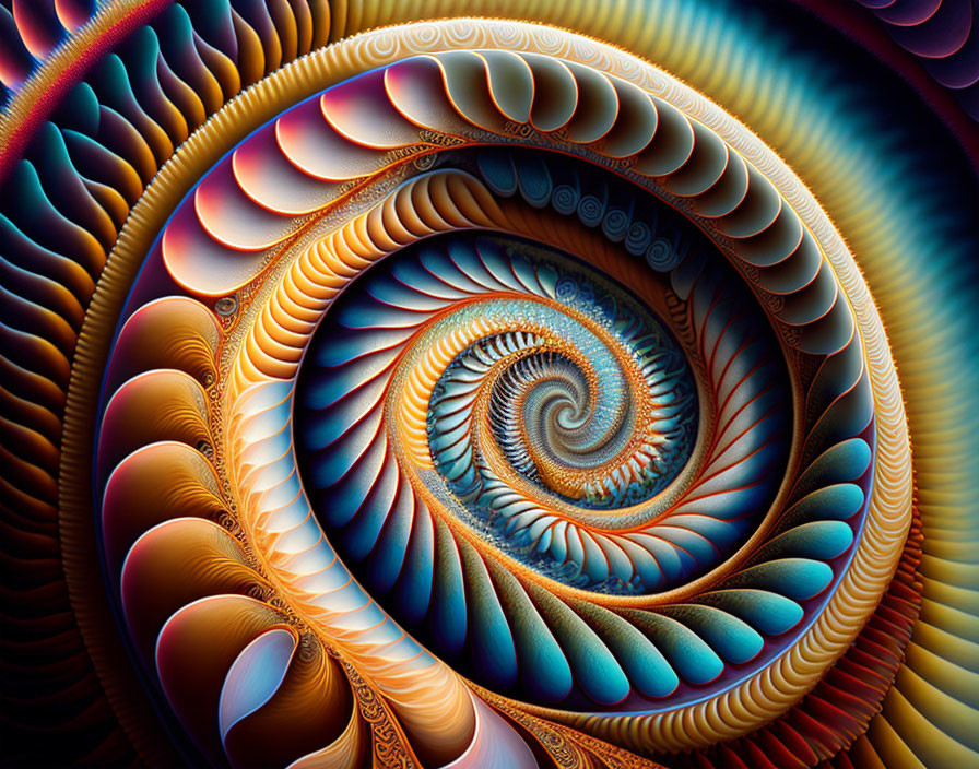 Intricate Warm-Toned Spiral Pattern in Orange, Blue, and Brown