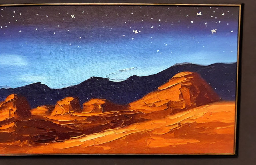 Starry Night Sky Painting Over Desert with Orange Dunes