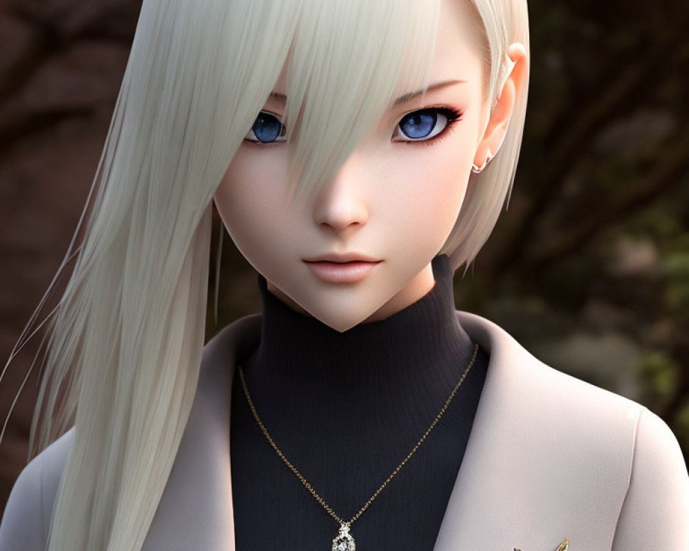Blonde Female Character in 3D Render with Elegant Attire