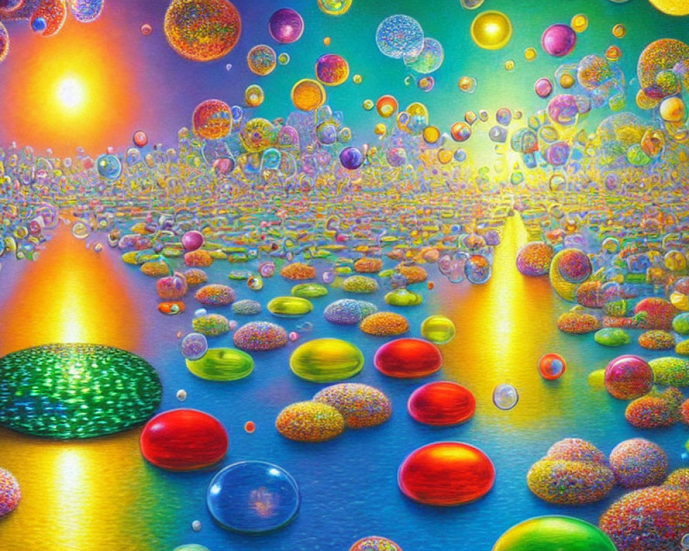 Colorful Textured Spheres Floating in Digital Art