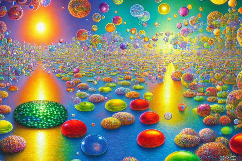 Colorful Textured Spheres Floating in Digital Art