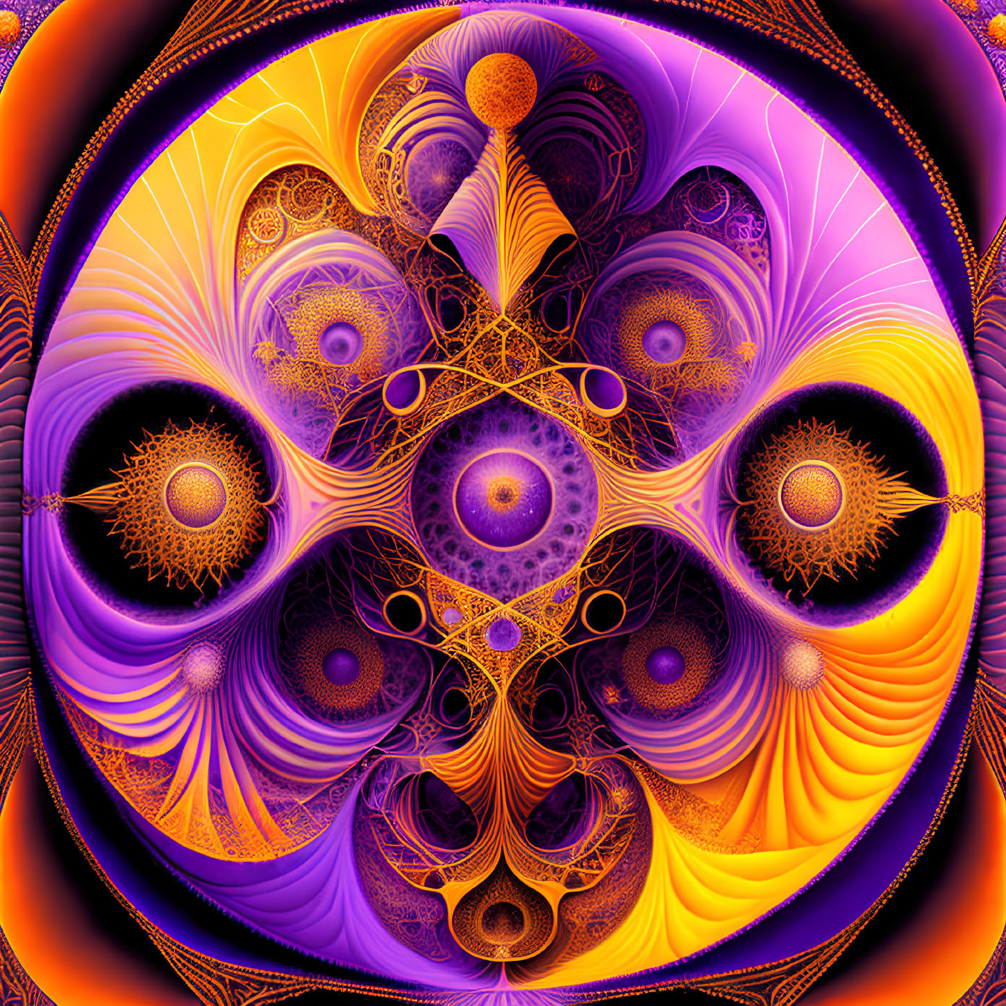 Colorful Fractal Image with Orange, Purple, and Yellow Patterns