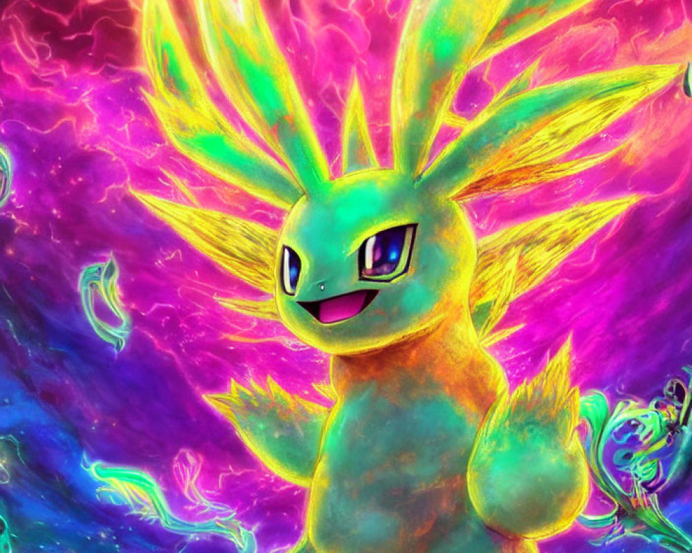 Colorful Stylized Exeggutor Pokémon Artwork in Psychedelic Setting