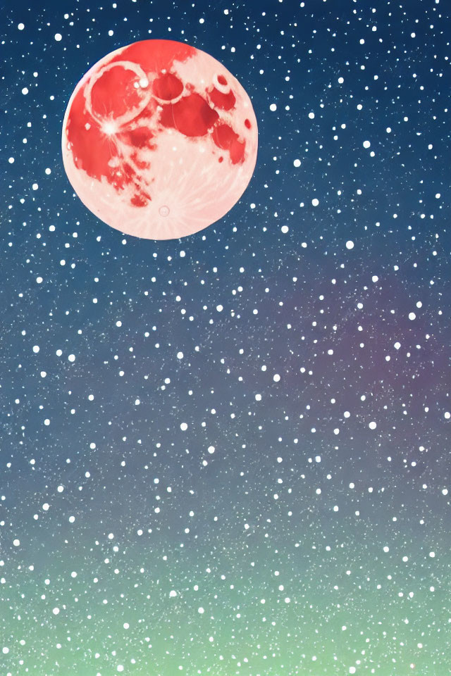 Red Full Moon in Star-Filled Night Sky Gradient
