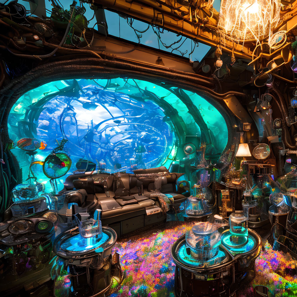 Colorful Coral and Futuristic Decor in Vibrant Underwater Room