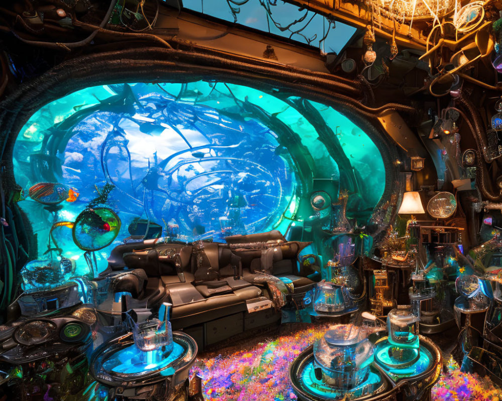 Colorful Coral and Futuristic Decor in Vibrant Underwater Room