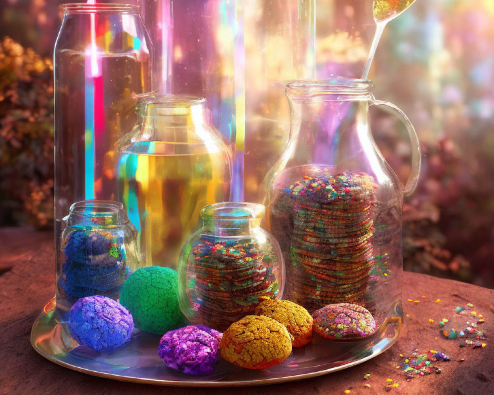 Magical potions and cookies in enchanted forest setting