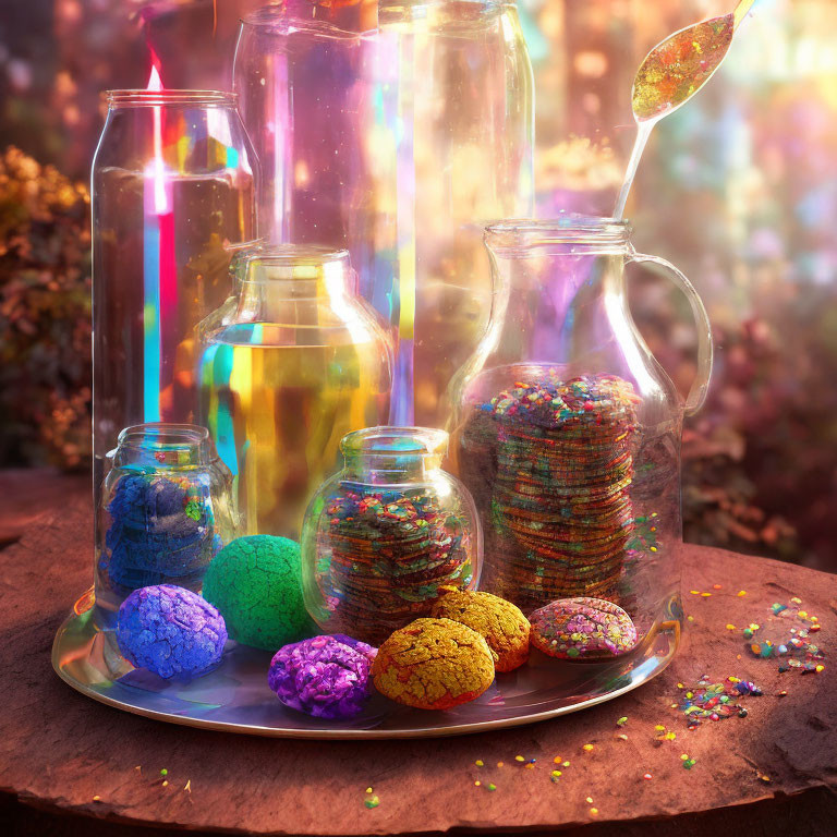 Magical potions and cookies in enchanted forest setting