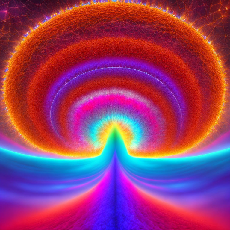 Colorful Fractal Art: Glowing Orange Outline to Rainbow Arch