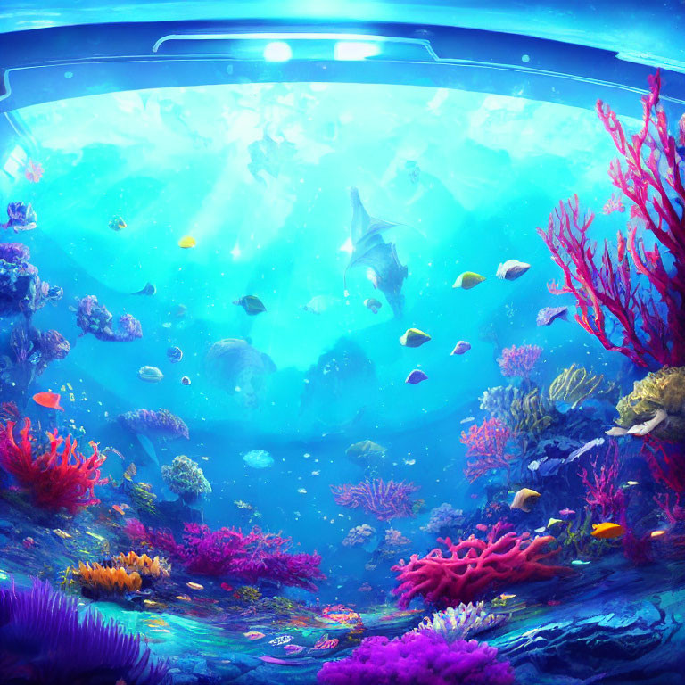 Colorful Coral and Tropical Fish in Vibrant Underwater Aquarium Scene