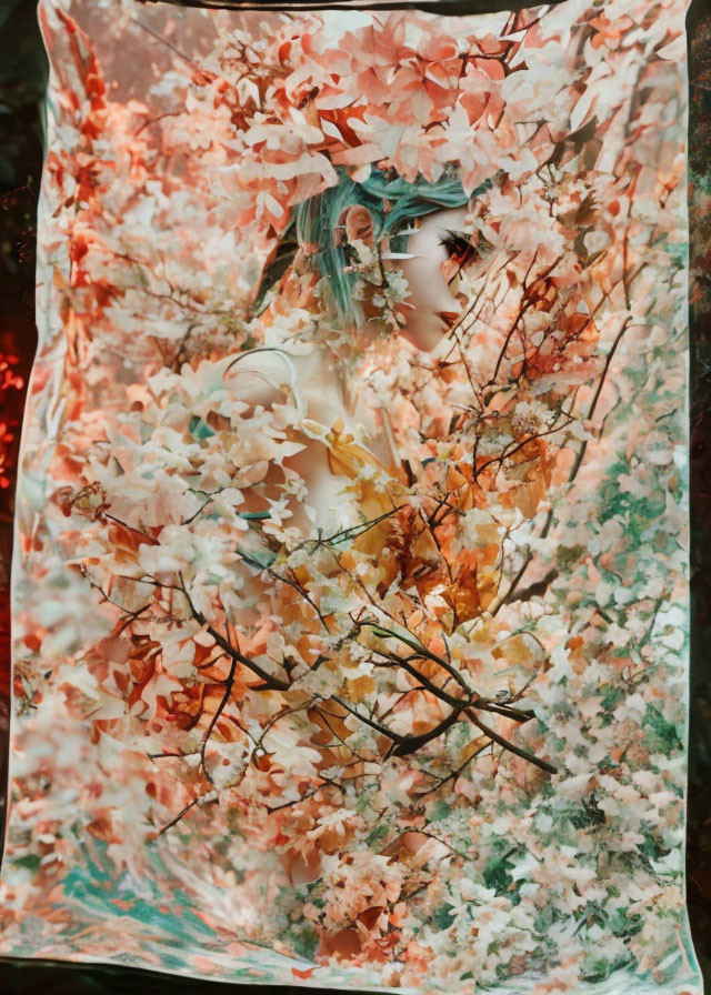 Woman obscured by floral overlay for dreamy look