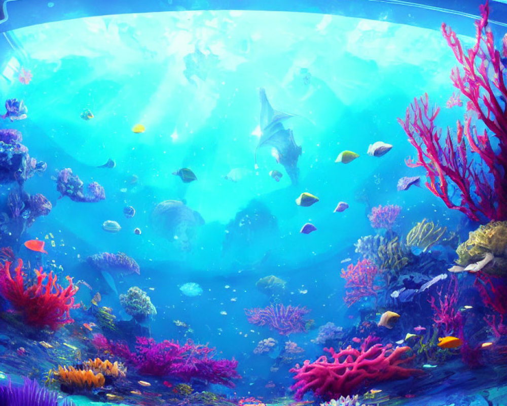 Colorful Coral and Tropical Fish in Vibrant Underwater Aquarium Scene