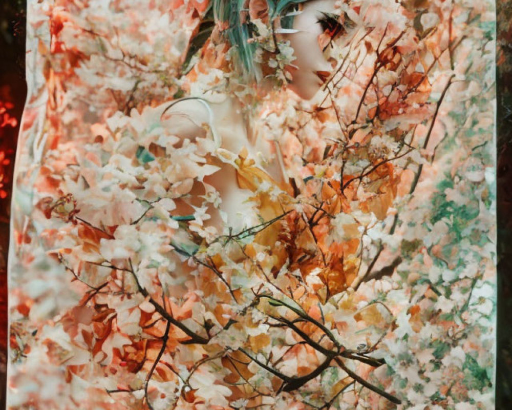 Woman obscured by floral overlay for dreamy look
