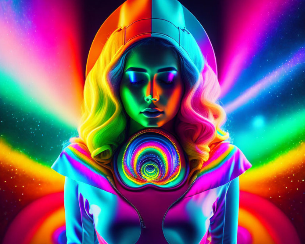 Colorful Stylized Portrait of Woman in Futuristic Attire