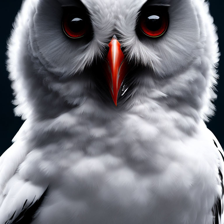 White Owl with Red Eyes and Orange Beak in Close-up Shot