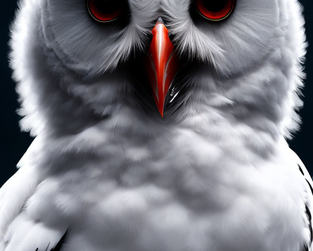 White Owl with Red Eyes and Orange Beak in Close-up Shot