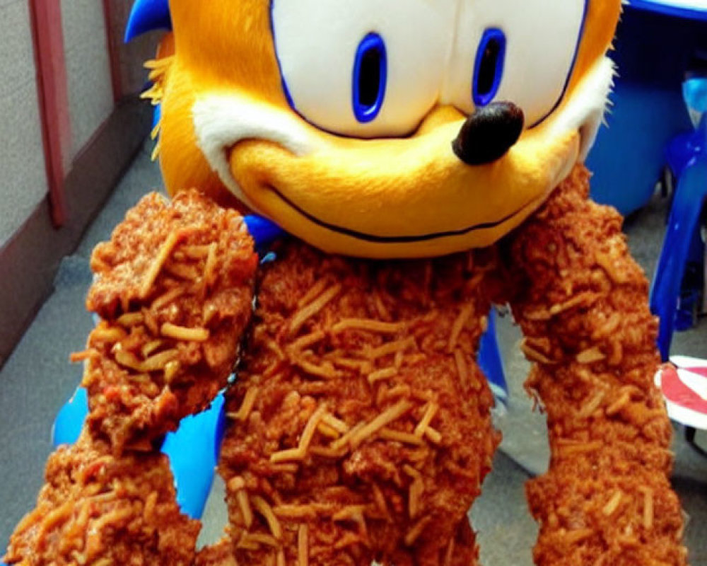 Sonic the Hedgehog costume with fried chicken breading and fries