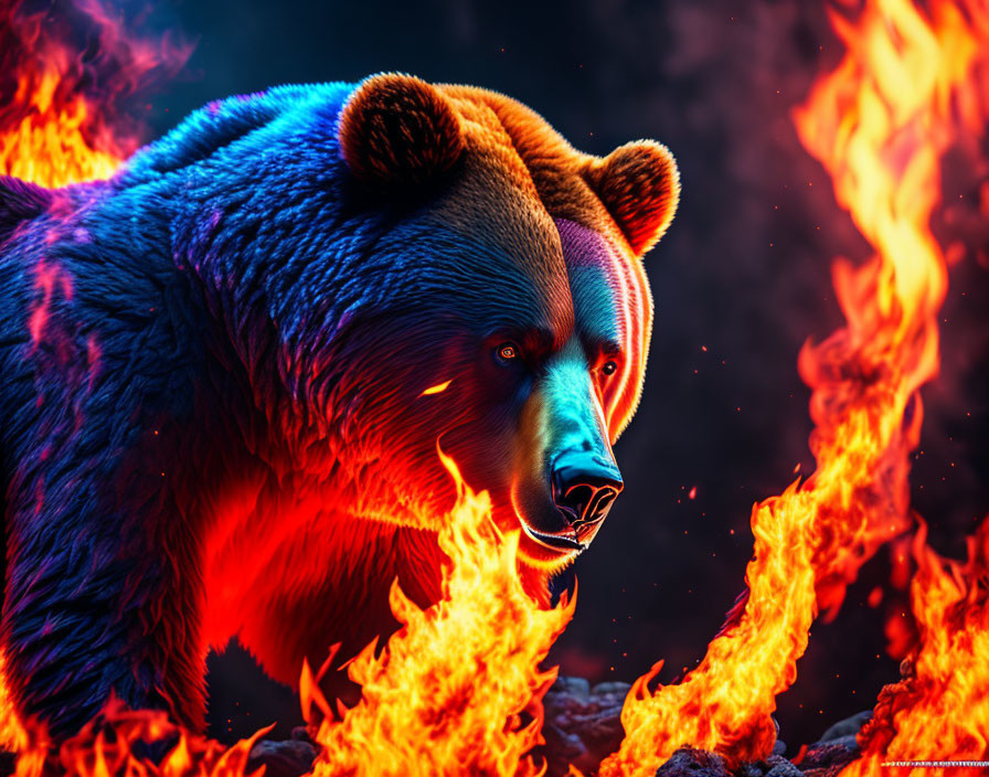 Vivid Bear Image with Dramatic Blue and Orange Backlight