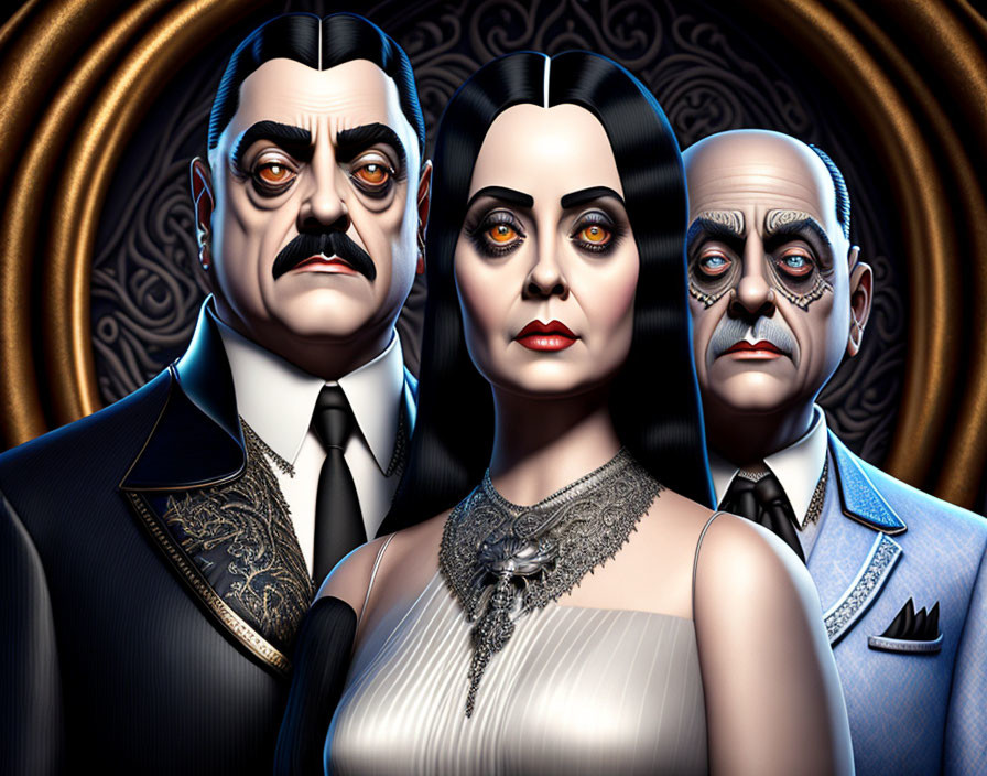 Stylized Gothic family characters in dramatic art style