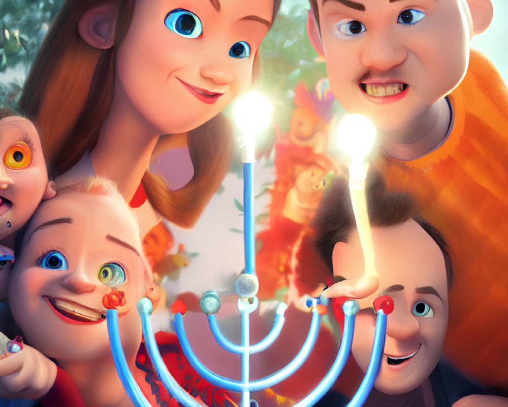 Colorful Menorah Lighting by Animated Family