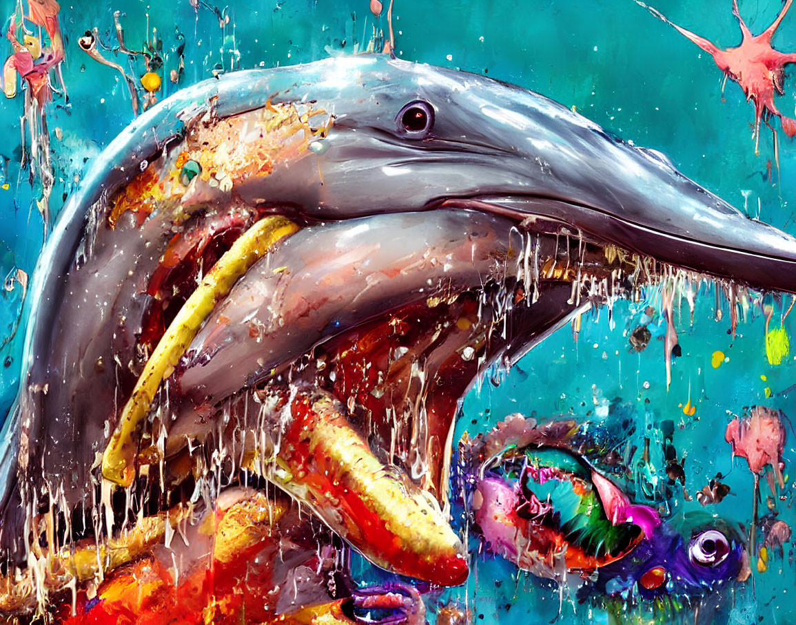Colorful Dolphin Painting with Dynamic Abstract Elements