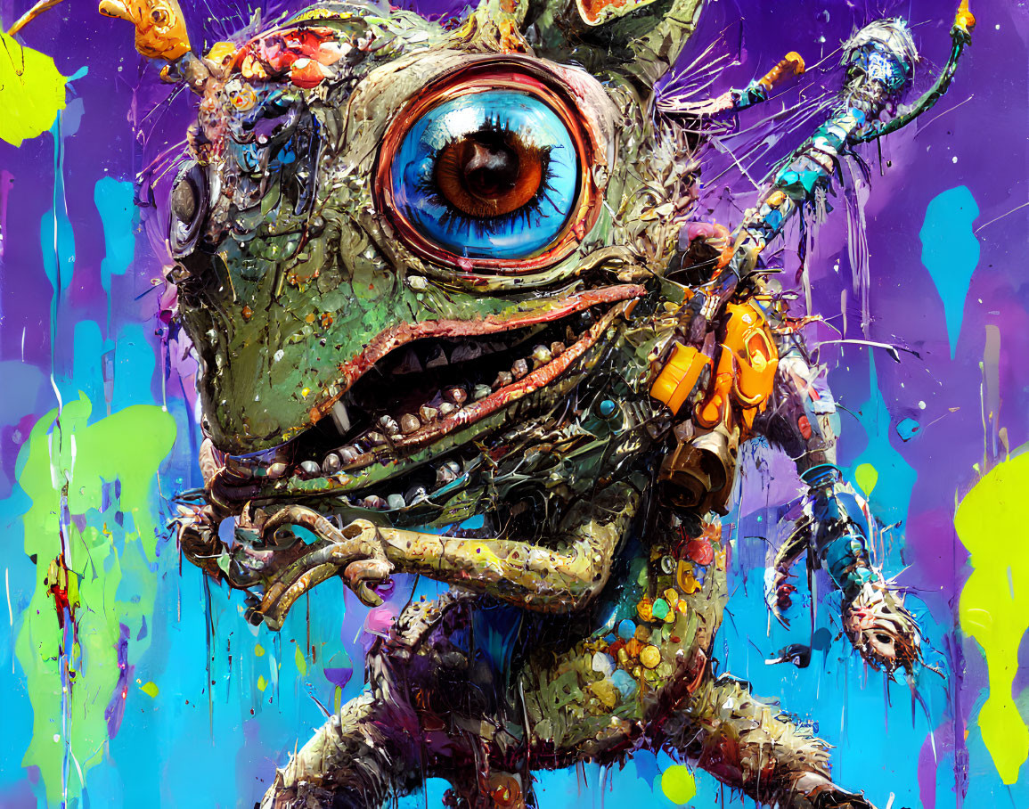 Colorful Abstract Artwork: Vibrant Creature with Large Eye