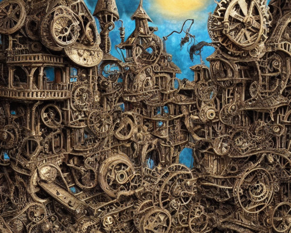 Intricate Steampunk Cityscape with Mechanical Structures