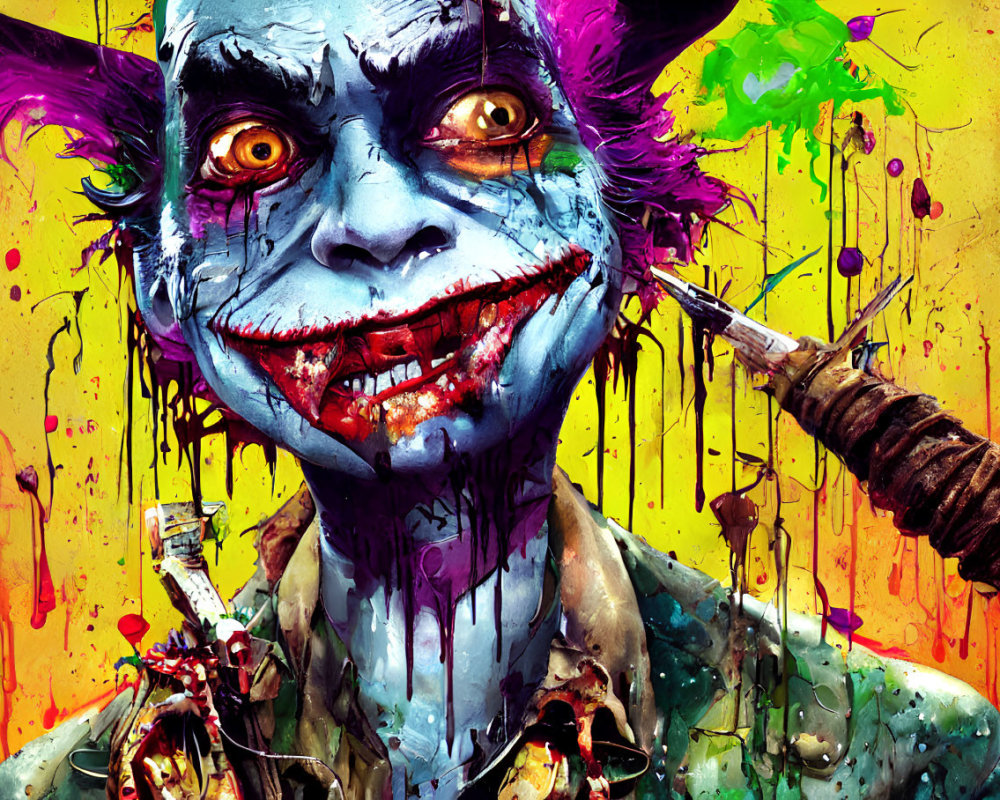 Vivid Joker Artwork with Colorful Paint Splatter Background