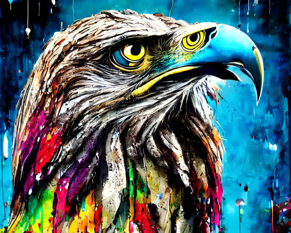 Colorful Eagle Digital Artwork on Blue Water-like Background
