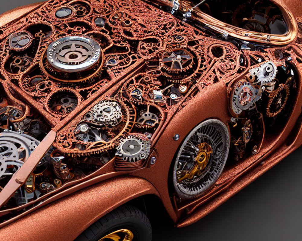 Detailed Steampunk-Inspired Car Model with Mechanical Components