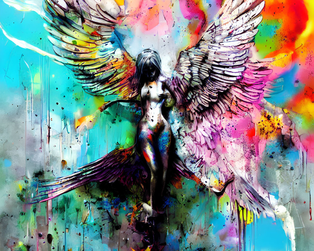 Colorful Abstract Street Art: Angel with Expansive Wings