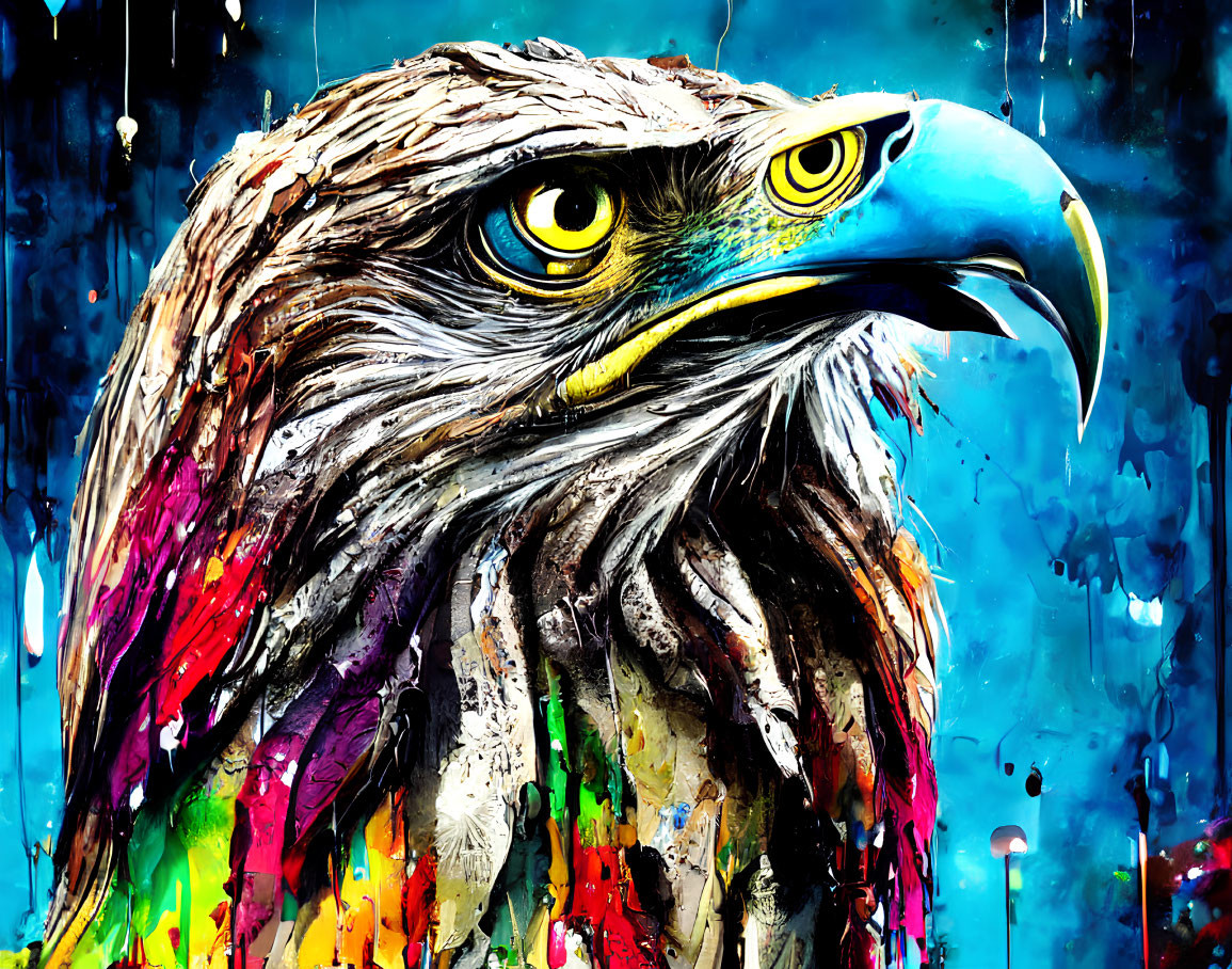 Colorful Eagle Digital Artwork on Blue Water-like Background