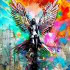 Colorful Abstract Street Art: Angel with Expansive Wings