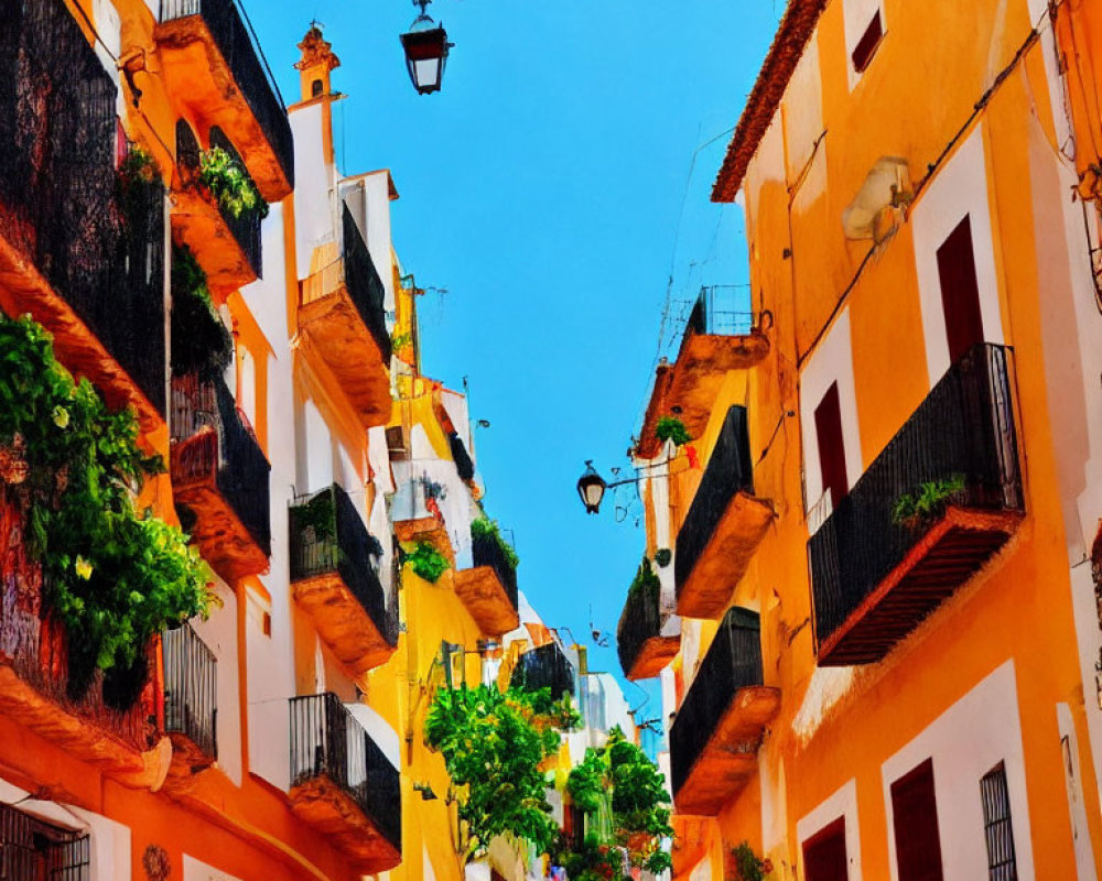 Traditional White Buildings Accented by Orange on Vibrant Mediterranean Street