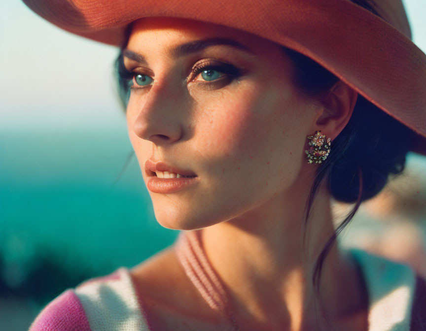 Woman in Pink Hat Under Sunlight with Statement Earring