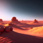Red Sand Dunes and Rock Formations in Martian Landscape