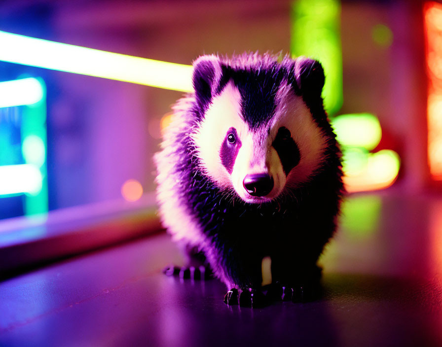 Colorful Neon-Lit Badger Stands Out in Pink and Blue Glow