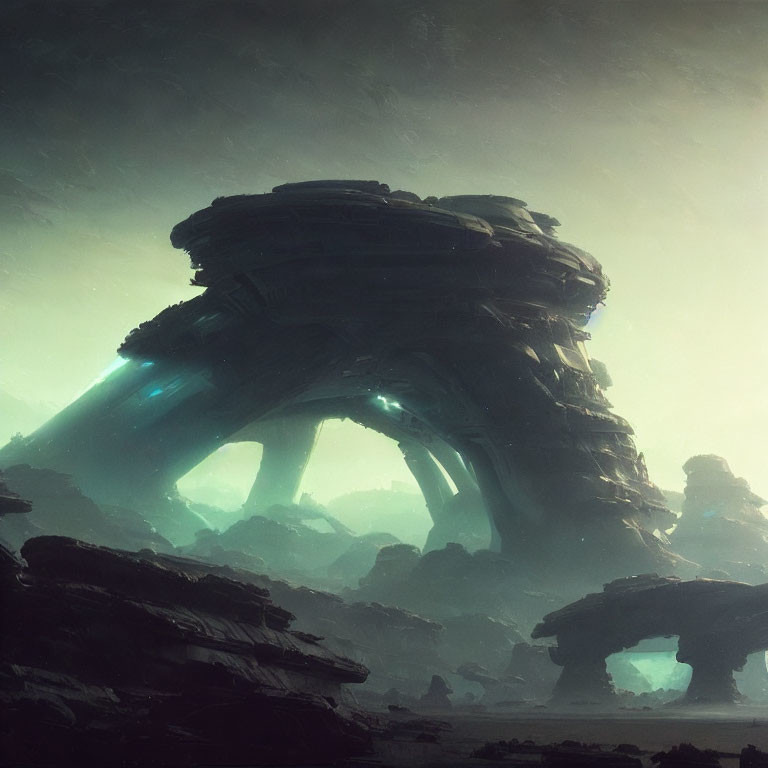 Mysterious Sci-Fi Landscape with Alien Rock Formations
