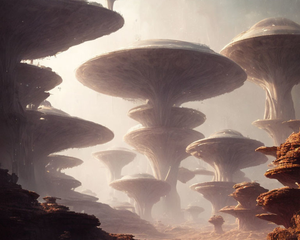 Mushroom-like Structures in Ethereal Landscape