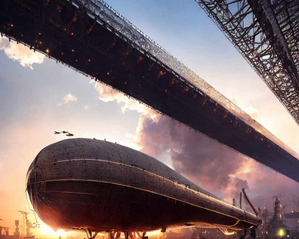 Massive Spaceship in Futuristic Industrial Dockyard